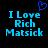 Blue pixelated text reads "I Love Rich Matsick" with a blue heart symbol above the text on black background.