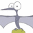 Pixelated creature with large eyes and wings stands on a mound, surrounded by text in blue, green, purple, and gray
