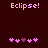 Dark red background with pink pixelated text 'Eclipse!' at top and two of five heart-shaped icons below, each showing different animation states