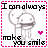 A 48x48 pixel animated contact sheet showing two frames of a buddy icon with a stick figure, pink border, and text "I can always make you smile" with a heart symbol.