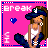 Animated contact sheet of a cartoon character with long brown hair wearing a white tank top and dark blue pants, sitting against a pink background with heart symbols and changing text phrases.