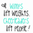 A pixelated icon with teal and gray text reading "WITTS LIT WIGS CLOTHES LIT ROPE!" alongside a small heart symbol, displayed in two identical vertical on a white background