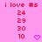 Pixelated pink background with red text and numbers, featuring three of repeated 'i love #s' phrases above heart symbols that animate between solid and outlined states