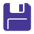 Blue floppy disk icon with white cutout and white horizontal line, pixelated style on white background.