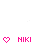 Animated pink heart icon with 'NIKI' text, showing sequential pixel changes in the heart's outline and surrounding dots