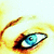 A close-up of a person's eye with blue iris and black eyeliner, showing subtle animation changes across four