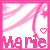 Pixelated pink and white icon with 'Marie' text, swirling lines, stars, and a heart that changes color from pink to orange.