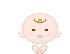 Pixelated baby avatar with golden crown, pink cheeks, and closed hands in six variations showing different expressions and a red question mark above one head.