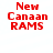 Red text reading 'New Canaan RAMS' in three lines on a white background, with pixelated appearance.