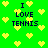 Green background with yellow pixel hearts and dark blue text reading "I LOVE TENNIS" in four repeated sections.