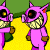 Pixelated cartoon character in pink outfit with large eyes and teeth on yellow background next to green text reading Original Icons .com