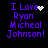 Purple text on black background reads 'I Love Ryan Micheal Johnson!' with a white heart symbol that changes to pixelated sparkles in different frames.