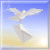 Animated sequence of a white bird with outstretched wings perched on a stone structure against a blue sky and yellow ground gradient.