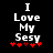 Black background with white pixelated text reading "I Love My Sesy" and red heart symbols below, showing animation where one heart changes color.