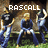 Animated sequence of two figures in blue pants and dark shirts holding golden horns, with 'RASCALL' and 'FLATTS' text above them against a blurred background.