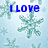 Pixelated blue text reads "I LOVE LOGAN" and "9-26-07" over a light blue background with teal snowflakes.