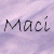 Static image with repeated text 'Mací Mací' in dark gray script font on a light purple wavy background, centered vertically and horizontally.
