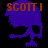 Pixelated purple skull with orange text 'SCOTT I' above and below, displayed in a on black background