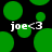 Green circular shapes float against a black background with white text reading 'joe<3' below each shape.