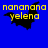 Blue background with yellow text 'nananana yelena' and black silhouette of a figure in three distinct poses across the image.