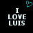 Pixelated text 'I LOVE LUIS' in white with a cyan heart symbol above on black background.
