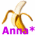 A banana icon with 'Anna*' text in various colors , showing color variations of the text while maintaining a consistent banana shape and background