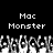 Black background with white pixelated text "Mac Monster" repeated twice above a of grayscale pixelated figures with raised hands
