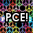 Pixelated image with two distinct sections: top-left displays 'PCE!' over colorful patterns, bottom-left shows 'FRIENDS!' over dogs, top-right has 'LUV!' with pink scribbles.