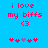 Blue background with red pixelated text 'i love my biffs <3' and a of pink and purple pixelated hearts below