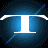 Animated sequence of white serif letters forming 'TOXIN' against blue circular backgrounds with diagonal light streaks on black.