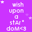 Purple background with white text reading 'wish upon a star' and 'dom<3' repeated, surrounded by small white stars, with a gray rectangle in the bottom-right corner.