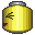 A contact sheet of 8 pixel-art frames showing a yellow cylindrical character with silver top, displaying various facial expressions and eye movements across sampled animation frames.