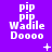 Purple background with white pixelated text 'pip pip Wadile Doooo' repeated in a , featuring animated plus signs and asterisks at specific positions