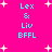 Bright pink background with cyan text reading "Lex & Liv BFFL" and white star shapes scattered throughout, displayed in a