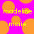 Pixelated yellow text on bright pink background with orange circular shapes, displaying 'madeline' and 'marie' in two