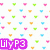 A static image shows a repeating pattern of small colorful shapes with three instances of text "UlyP3" in different colored backgrounds.