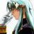 Pixelated static image of a character with teal hair and brown highlights wearing a dark outfit, holding an object near their face against a white background.