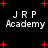 Black background with red plus signs and white text reading "JRP Academy" in four repeated sections, with one section showing a colon after "Academy".