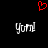 Red pixelated heart symbol above two identical white text 'yoml' on black background.