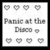 Static pixel art image with four heart icons in top row, text reading 'Panic at the Disco' below, and four more hearts in bottom row.