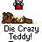 Animated contact sheet of a pixel art character interacting with a teddy bear, showing sequential frame changes in pose and position.
