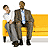 Animated sequence showing two men on a yellow couch with text changing from 'guess guess ess' to 'who who' below.