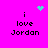 A bright pink background displays four identical text blocks reading "i love Jordan" with pixelated cyan heart and starburst symbols above them.