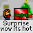 Pixel art animation of a girl with brown hair and blue shirt next to red gift boxes, green Christmas trees, and speech bubbles changing text.