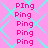 Pink background with cyan geometric patterns and repeated pink 'Ping' text in a