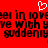 Red background with black pixelated text repeating 'fell in love', 'with yve', and 'suddenly' across three lines, topped by a white heart symbol.