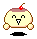 Pixelated character with cherry-topped dessert head, brown outline, pink accents, black shadow, two poses with hands in different positions.