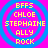 Four identical circular icons with blue concentric rings on a bright pink background, each containing yellow text listing names and "BFFS".