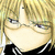 Pixelated close-up of a character with blonde hair, light skin, and a black top with white trim, showing a neutral expression.