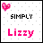 Pixelated heart icon with 'SIMPLY Lizzy' text on white dotted background.